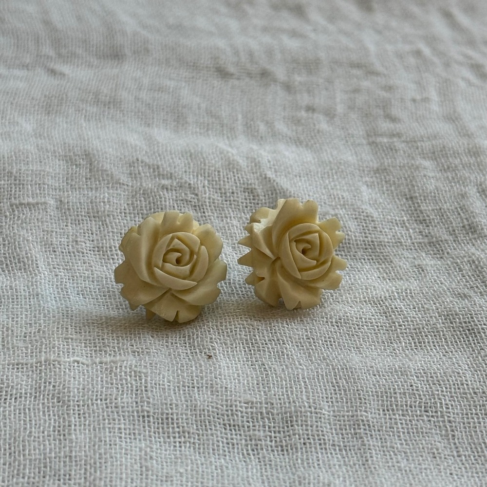 Cream Rose Flower Stud Earrings Cute Whimsical Dainty Everyday Jewelry